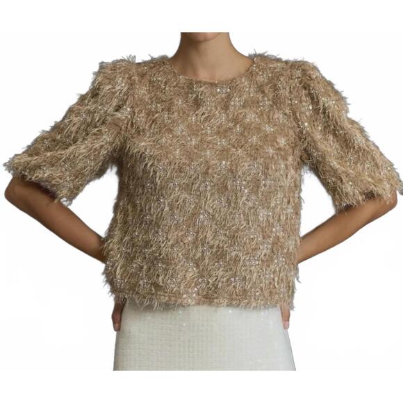 NEW LALAVON fuzzy puff sleeve sweater in brown - Picture 2 of 2